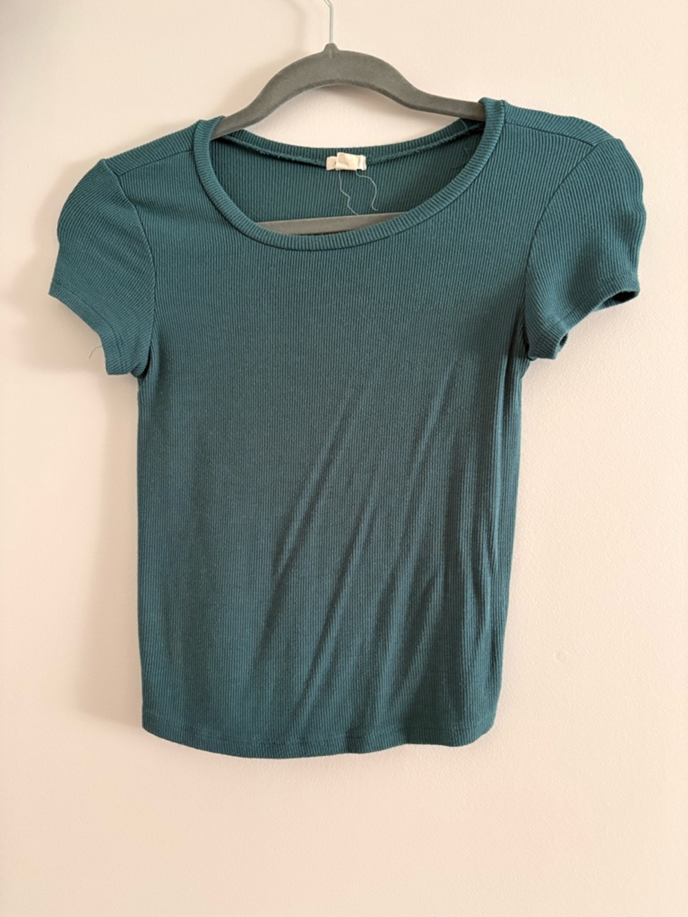Garage Teal Ribbed Short-Sleeve Scoop Neck Crop Top